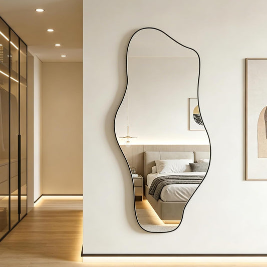 67"x31" Irregular Full Length Mirror, Abstract Frameless Mirror