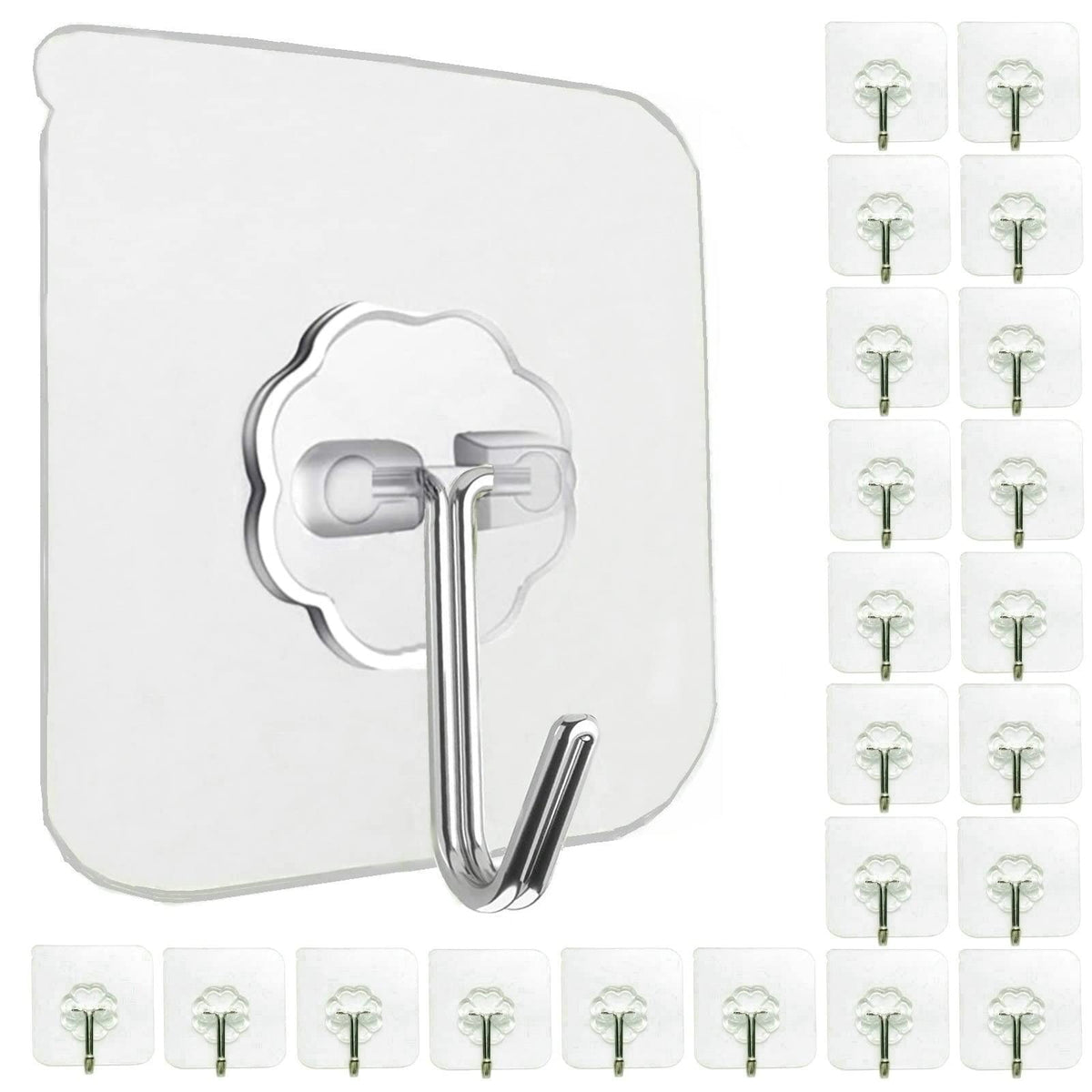 Jwxstore 24 Pack Adhesive Wall Hooks Clear 33LB Heavy Duty Sticky Hooks