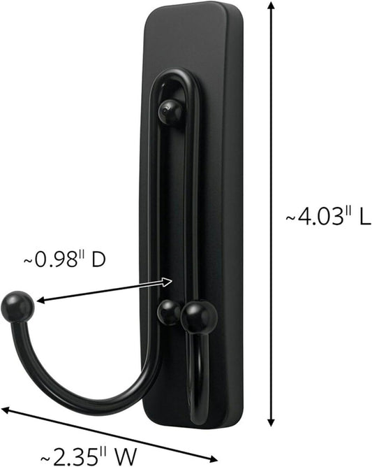 Command Large Matte Black Double Hooks, 2 Hooks and 2 Strips, Damage Free Hanging Wall Hooks with Adhesive Strips, No Tools Coat Hooks for Hanging Home Decor, Holds up to 4 lb