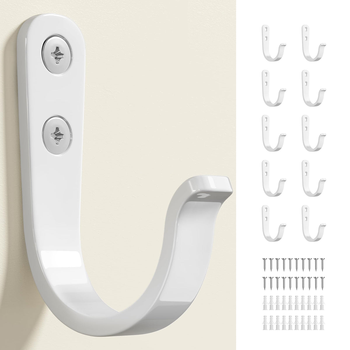 10Pcs Wall Hooks, Black Metal Coat and Towel Hooks, Holds Up to 40 lbs