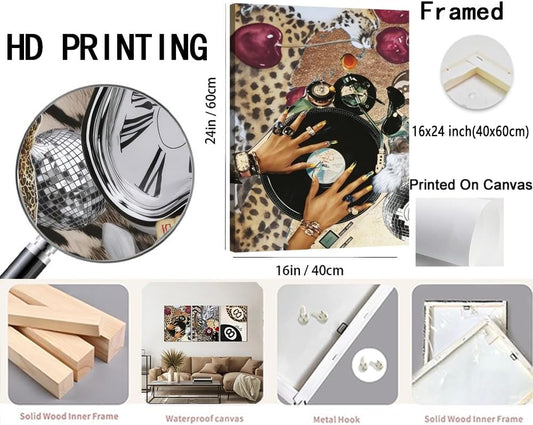 Fashion Cheetah Wall Art Set of 3 Leopard Wall Decor Pictures Lucky 8 Ball Poster Canvas Painting Prints Dark Red Cheetah Artwork for Bedroom Living Room Framed 16x24 inch