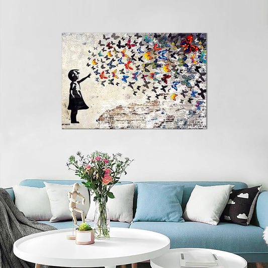 Banksy Wall Art Graffiti Street Giclee Canvas Paintings Poster and Prints Kid Wall Pictures girl Figure Street Picture Artwork Modern Framed Art for Home Wall Decor 24”Wx36”H
