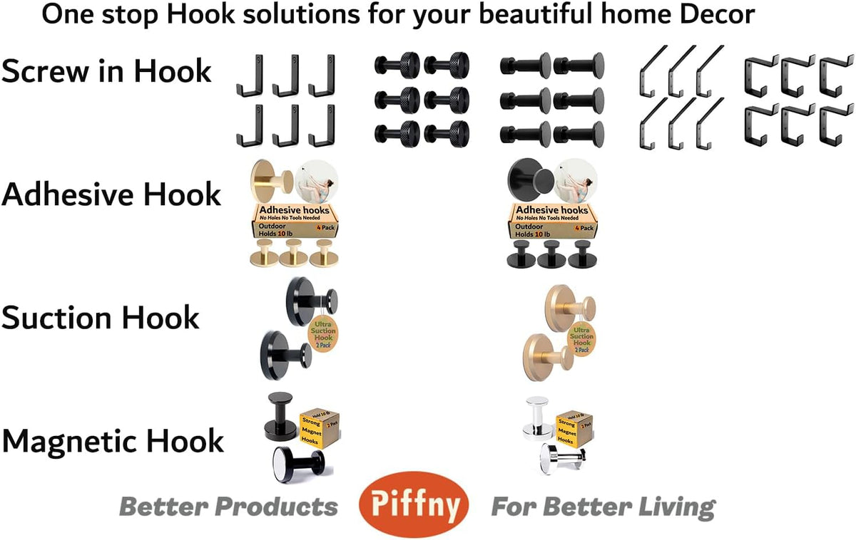 Piffny Robe & Towel Hook, 6 Pack Heavy Duty Stainless Steel Outdoor Wall Hooks for Hanging Towel, Coat, Backpack, Keys, etc (Modern Industrial)