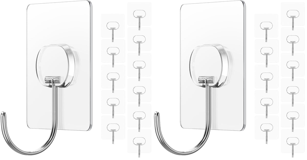 JINSHUNFA Adhesive Wall Hooks No Drill Clear Heavy Duty,13LB Sticky 8 Pack