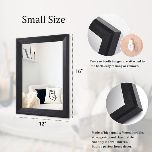 AAZZKANG Wall Mirror Black Wood Framed Rectangle Mirrors for Wall 16"x12"
