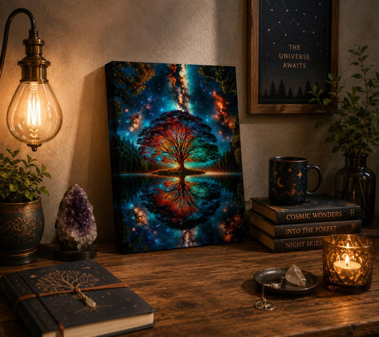 Tree of Life Canvas Wall Art Starry Sky Reflection Wall Decor Print 12x16in