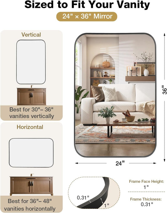 24"x36" Brushed Gold Bathroom Mirror, Rectangle Vanity Mirror for Over Sink