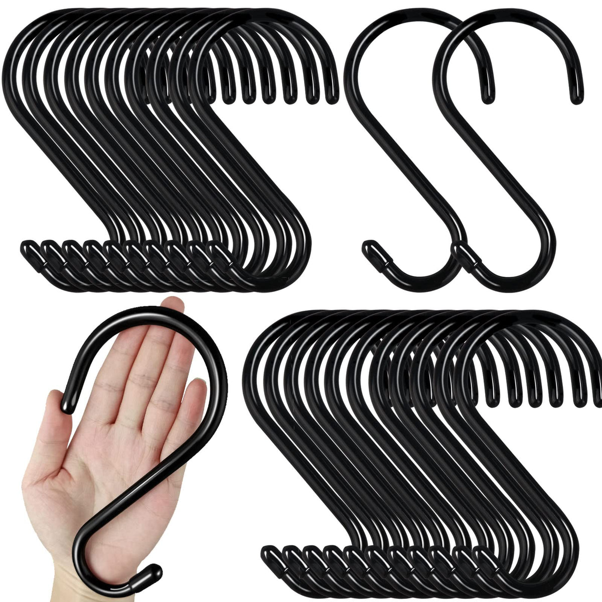 DINGEE 6 Inch Heavy Duty S Hooks, Large S Hook for Hanging Plants, Vinyl Coated S Hook 6 Pack Sturdy Non Slip Black S Hooks for Hanging Closet,Bird Feeders,Kitchen,Large Object,Garden Tools