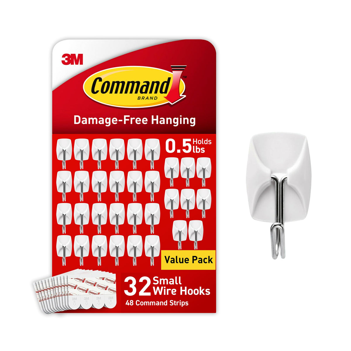 Command Small White Wire Hooks, 16 Hooks, 24 Strips