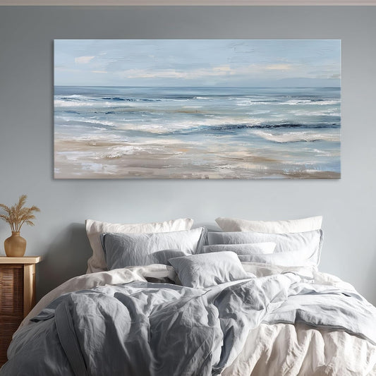 BewDalky Abstract Coastal Beach Wall Art Blue Ocean Waves Canvas Prints Modern Minimalist Landscape Painting Seascape Pictures Artwork for Living Room Bedroom Bathroom Beachy House Wall Decor 20"x40"