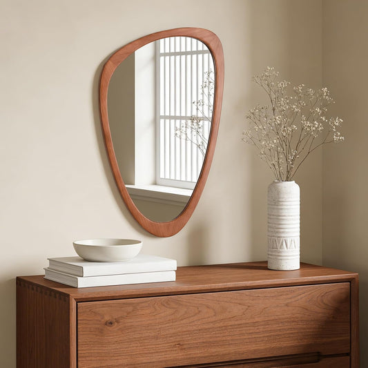 WallBeyond Asymmetrical Mirror, Irregular Wall Mirror, Wall Mirrors Decorative for Bedroom Living Room Entryway Hall, Wood Mirror for mid Century Modern Decor 30" H x 19" W