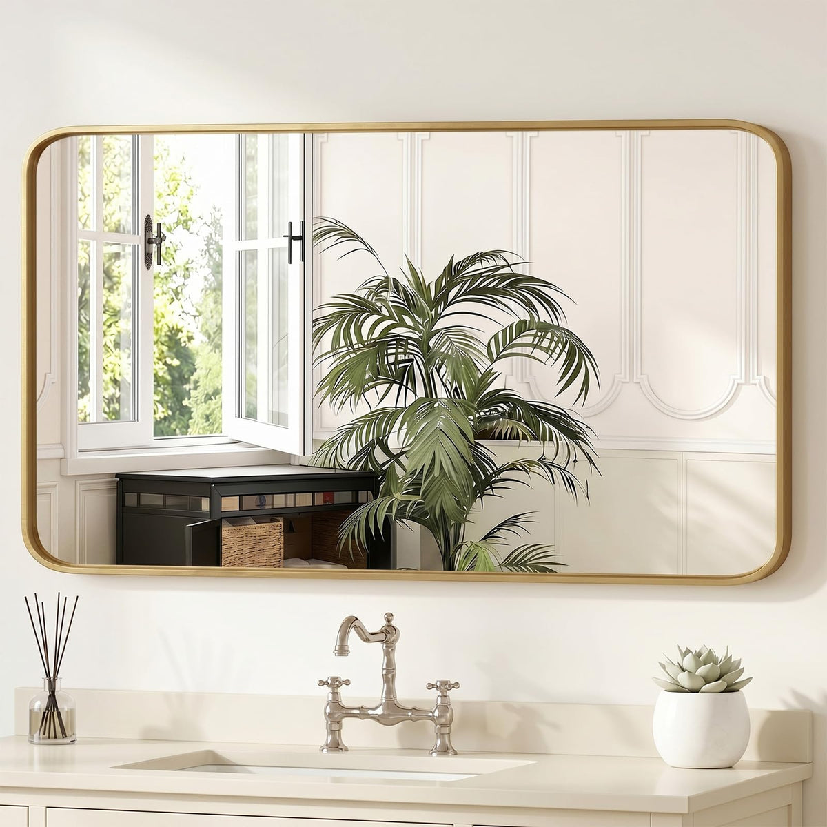Sweetcrispy Bathroom Wall Mirror, 36x24 Inch Mirror for Over Sink, Black