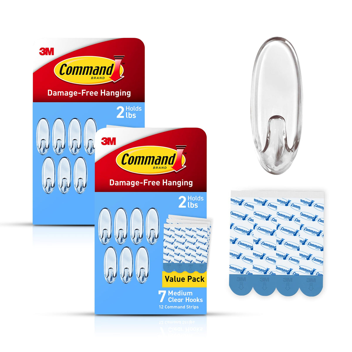 Command Medium Clear Clear Hooks, 7 Hooks, 12 Strips