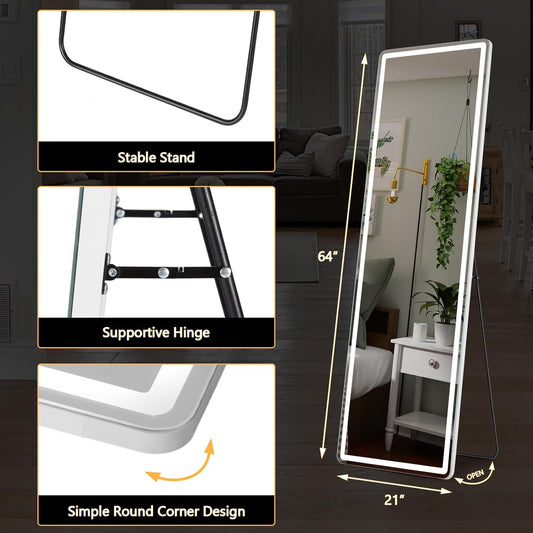 Sweetcrispy LED Full Length Floor Mirror, 65"x21" Lighted Full Body Mirror
