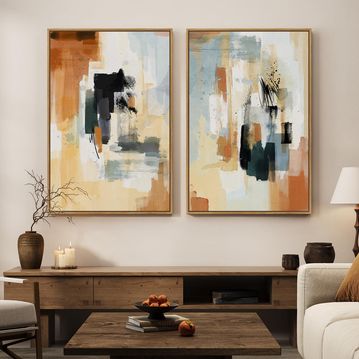 Large Framed Green Abstract Wall Art for Living Room Set of 2, 24x36 In