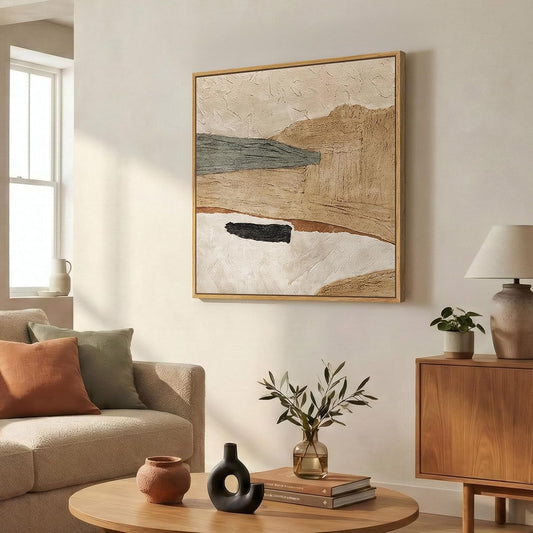 Framed Neutral Organic Abstract Canvas Wall Art for Dining Room, 30x30 Inch