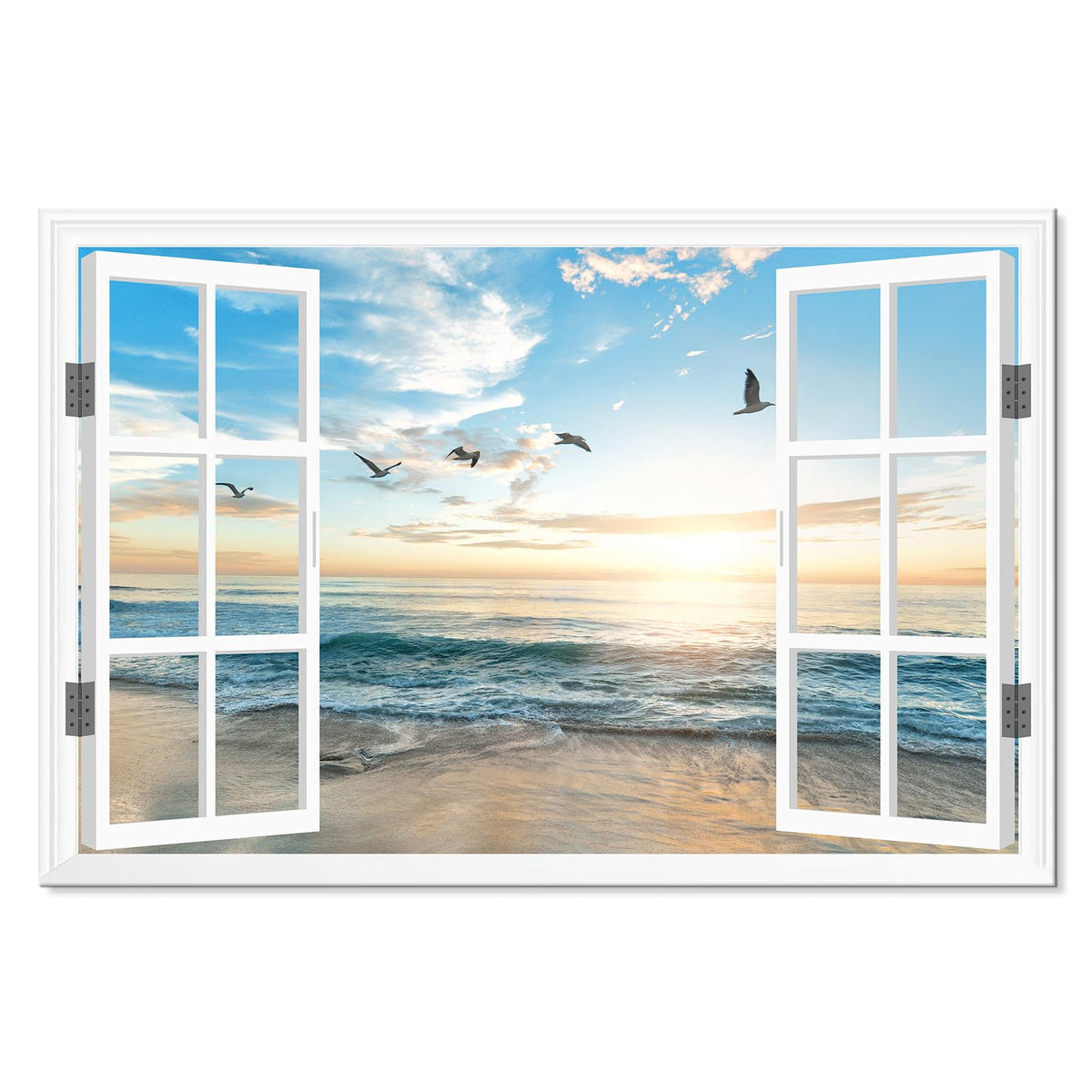 Goldfoilart Ocean Beach Sunset Canvas Wall Art for Bedroom Seascape Paintings Coastal Picture Framed Artwork for Bathroom Living Room Office Wall Decor 20" x 40"