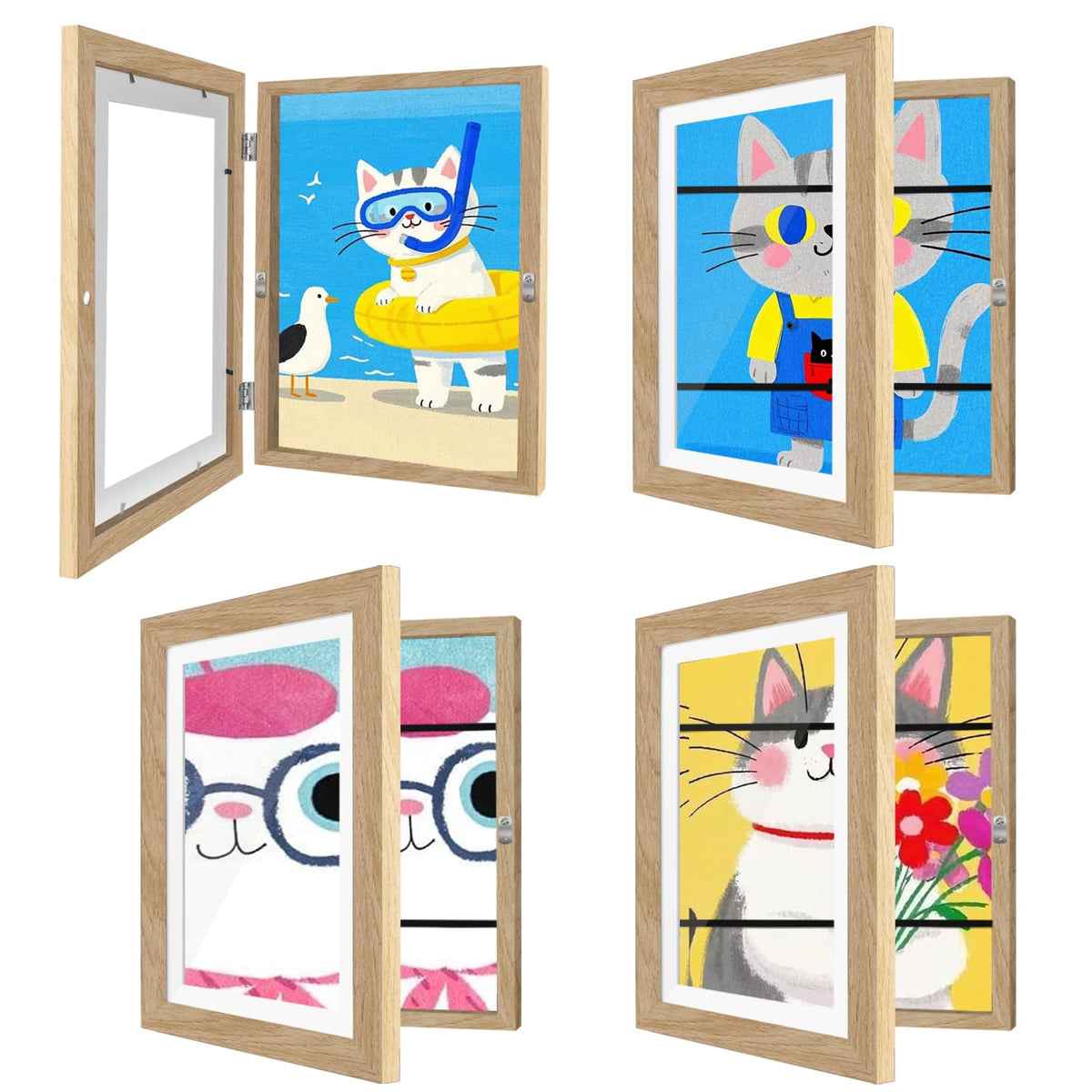 4 Pack Kids Artwork Frames Changeable 8.5 x 11 Inch Children Art Projects Kids Art Frames Front Opening Picture Display Frame, Black
