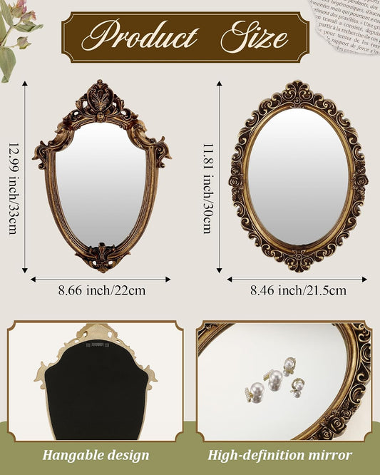 Wonderjune 3 Pcs Vintage Gold Wall Mirror Set, Classic Style