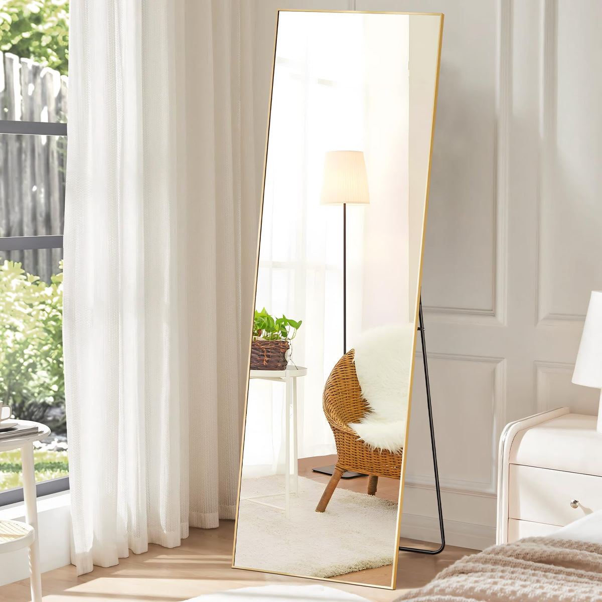 DUMOS 47"x14" Full Length Door Mirror, Full Body Mirror, Black
