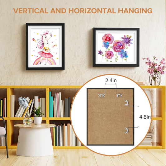 2 Pack Kids Art Frame, Kids Artwork Frames Changeable 8 x10.5 with Mat and 9 x12 Without Mat, Black Front Opening Children Picture Storage Frame for Wall Holds 50Pcs Crafts, Drawing, Art Projects