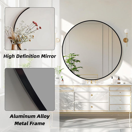 Round Bathroom Mirror, Circle Mirror, Black, 30" L x 30" W, 1 Pack