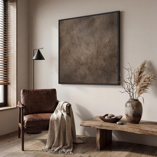 Framed Neutral Brown Abstract Canvas Wall Art for Living Room, 30x30 In