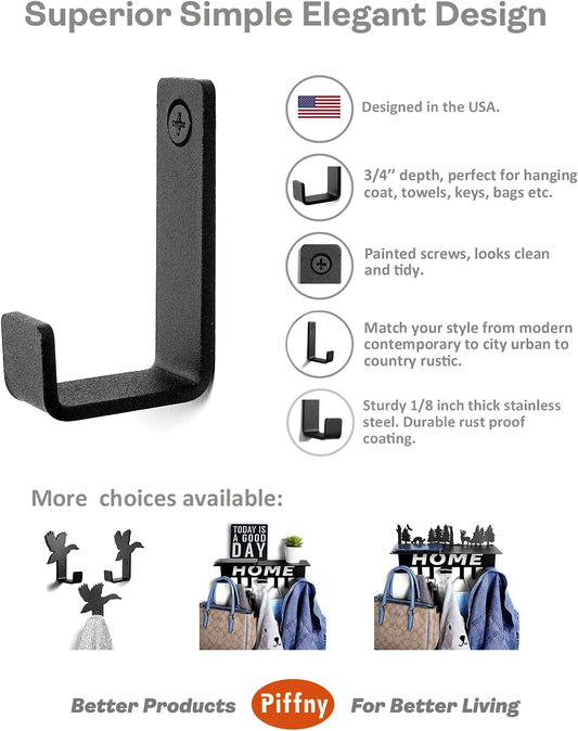 Piffny Robe & Towel Hook, 6 Pack Heavy Duty Stainless Steel Outdoor Wall Hooks for Hanging Towel, Coat, Backpack, Keys, etc (Modern Industrial)