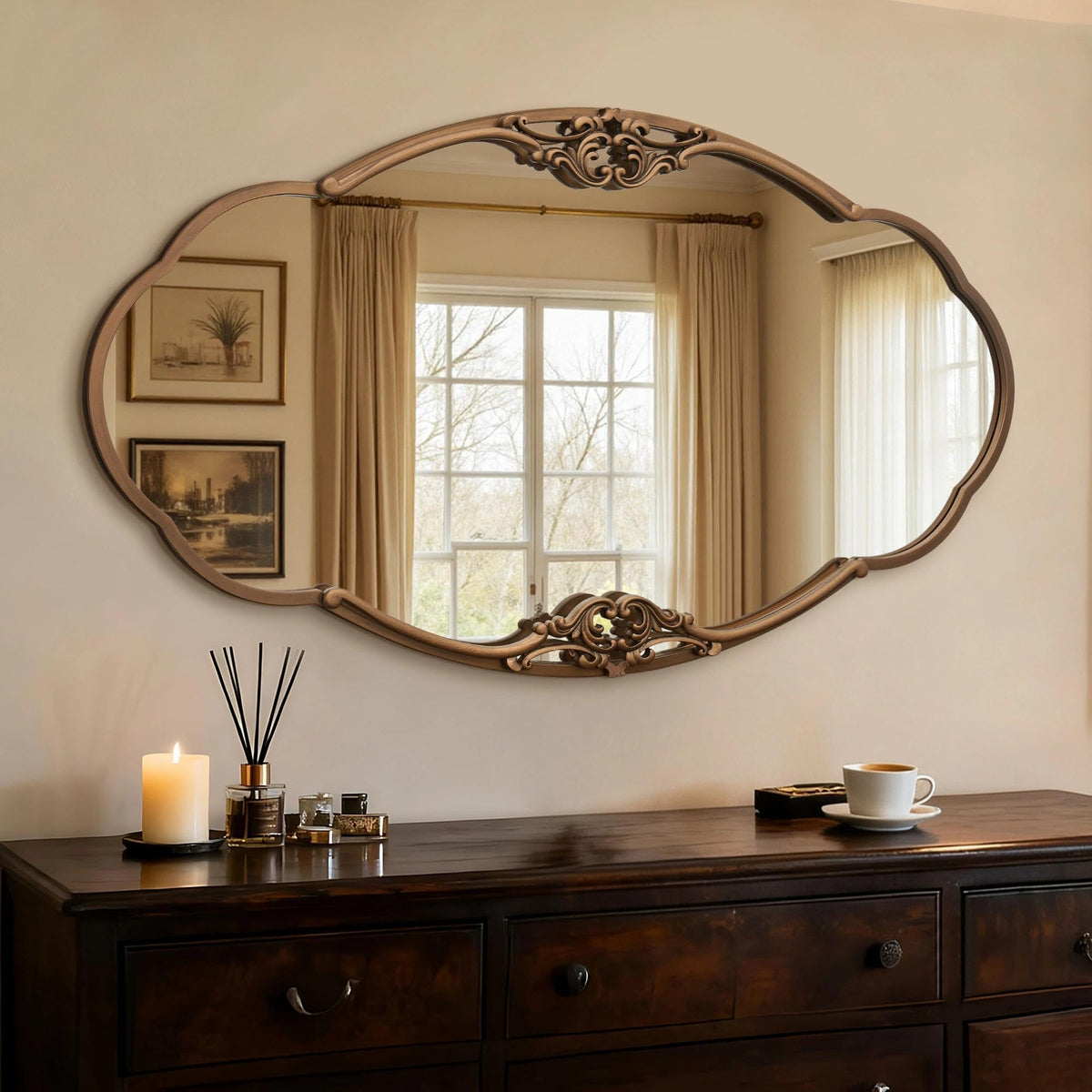 Besdomus Vintage Gold Wall Mirror: 33"x19.5" Medium Antique Oval Mirror