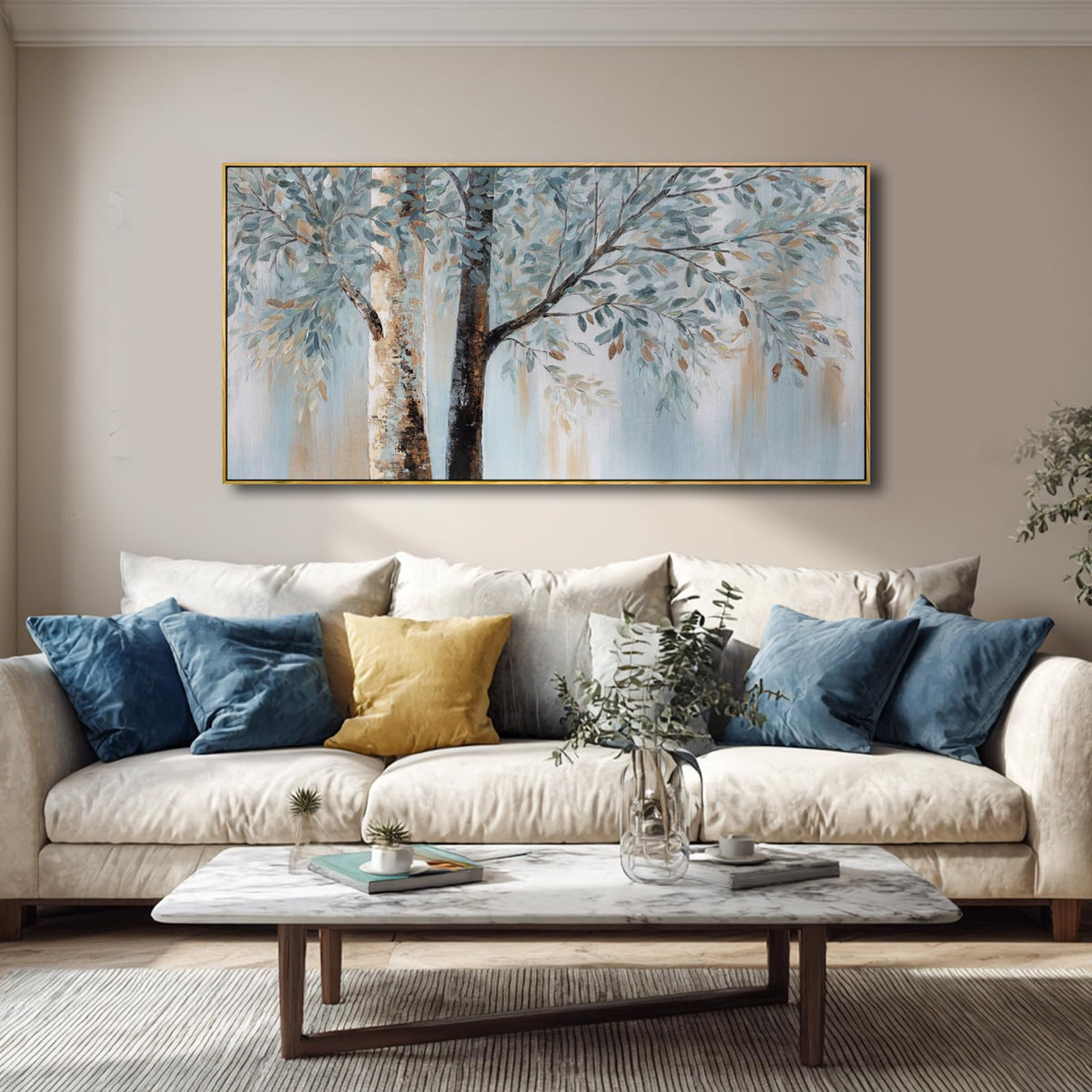 Abstract Wall Art Wall Decor Abstract Tree Painting Wall Decor Modern Retro Home Decor Blue Canvas Painting Framed Artwork for Living Room Bedroom Office 20" x 40"