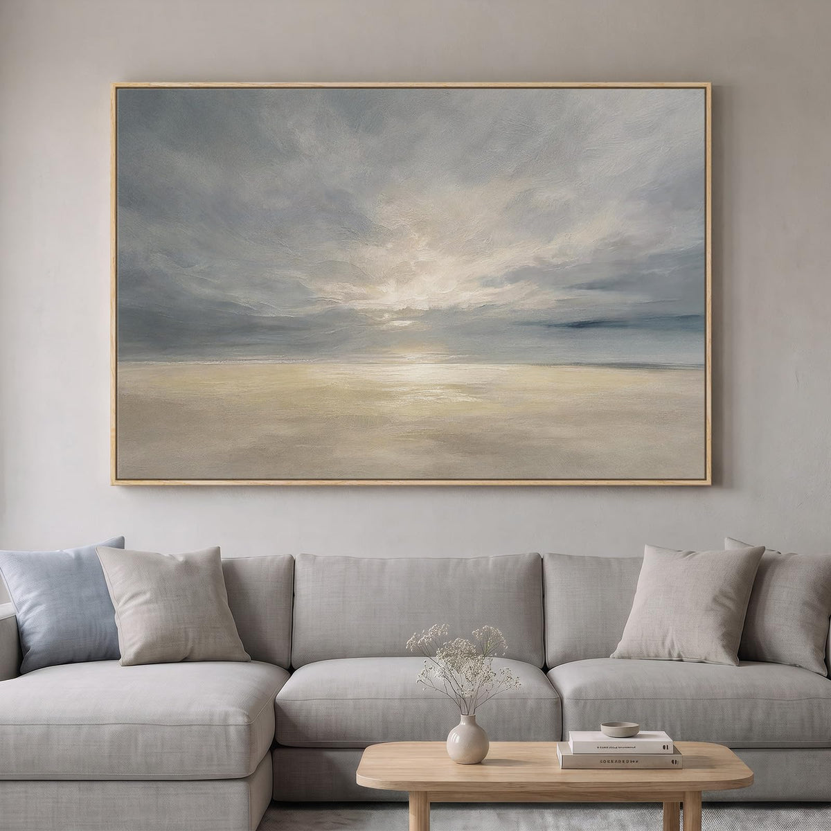 Large Framed Neutral Abstract Wall Art for Living Room, Horizontal 30x60 In