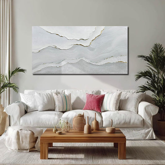 Framed Minimalist Wall Art Large Abstract Wall Decor White Artwork Gold Line Art for Bedroom Canvas Paintings for Living Room Office 29x58 Inch