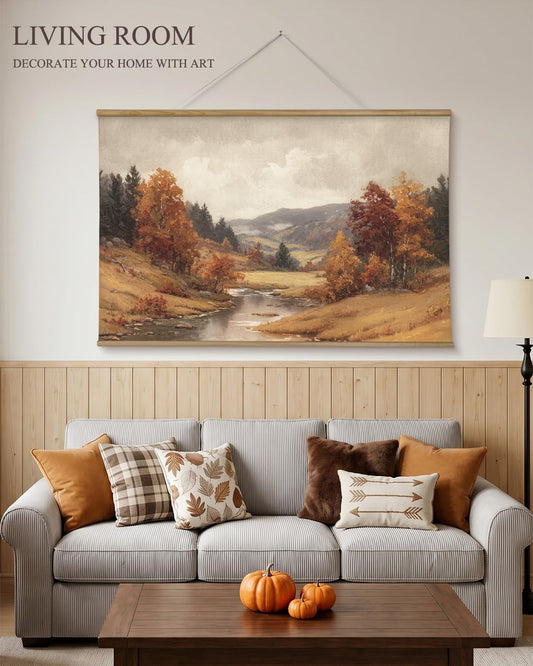 ARPEOTCY Extra Large Vintage Framed Wall Art, Fall Landscape Print, 36x54In