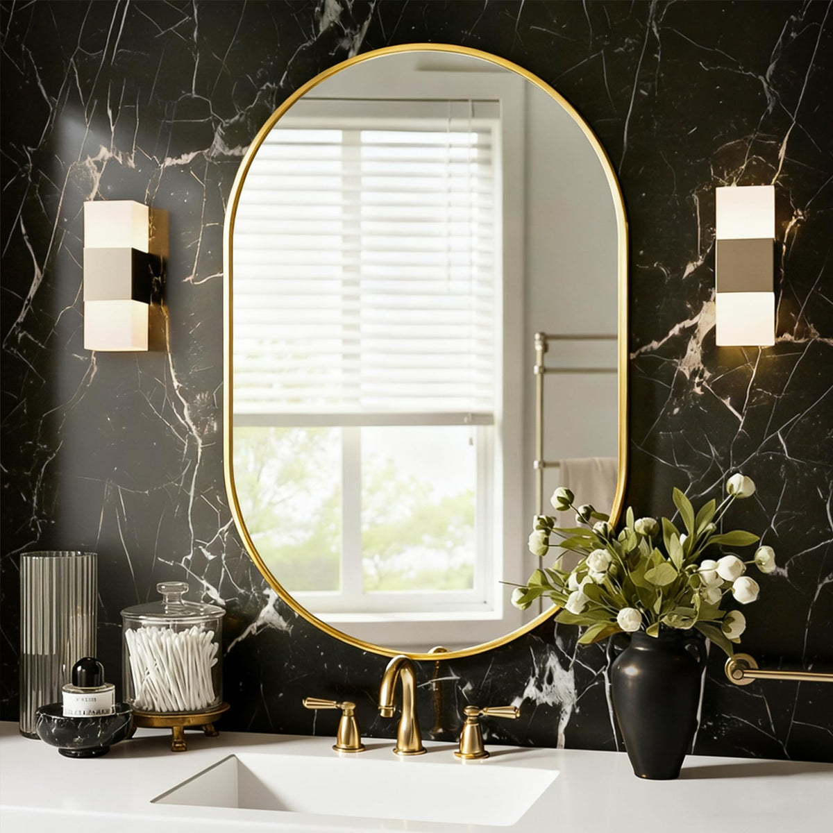 Black Oval Bathroom Mirror for Over Sink, 2 Pack 24"x36" Wall Mirror