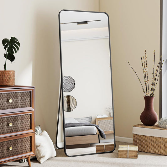 BEAUTYPEAK Black Full Length Mirror, 56"x21" Rounded Corner Floor Mirror Standing Hanging or Leaning Against Wall, Suitable for Bedroom or Dressing Room