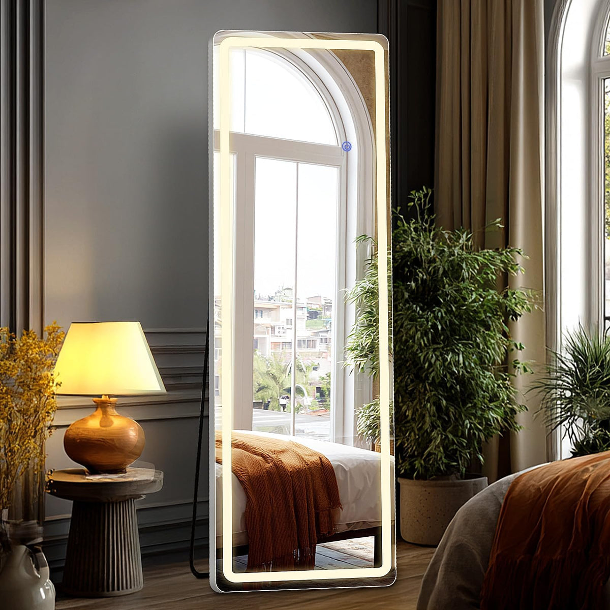 DUMOS Arched LED Mirror Full Length Standing, 16"x60" Full Body Wall Mirror