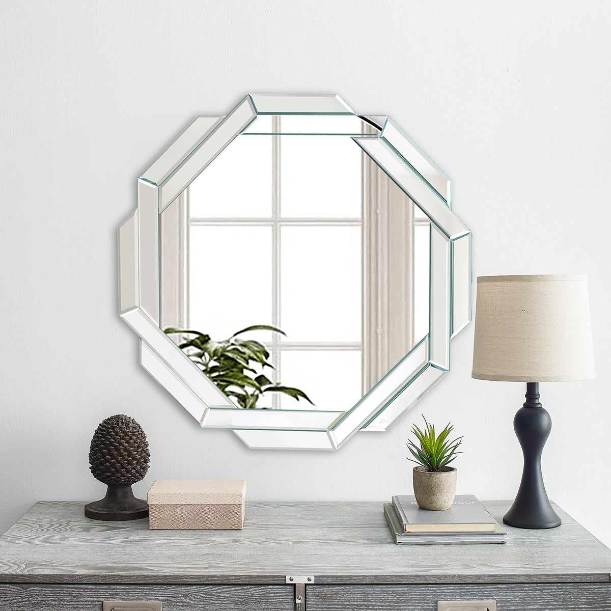 Black Bathroom Mirror-24”X24” Wall Mirrors Decorative, Beveled Edge Frameless Mirror for Wall Bathroom, Vanity Room, Bedroom, Living Room and Enterway
