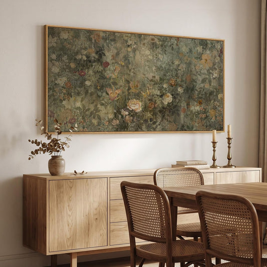 Extra Large Framed Vintage Rustic Floral Wall Art for Living Room, 60x30 In