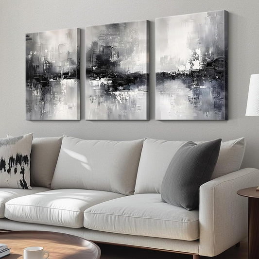 Dytila 3 Piece Large Black And White Abstract Wall Art Framed 12x16 Inch