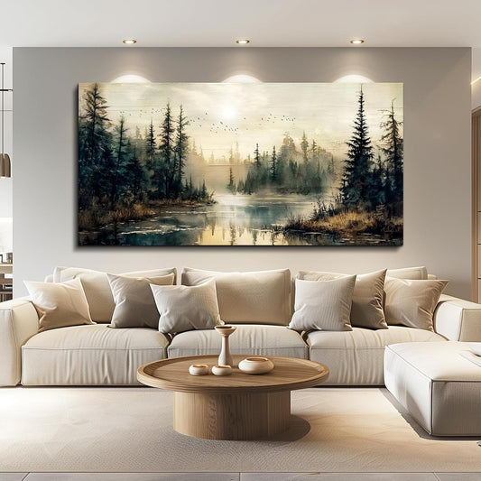 FUHAIHUA Canvas Wall Art For Living Room Large Wall Decor For Bedroom Modern Office Wall Decorations Forest River Landscape Paintings Farmhouse Pictures Artwork Room Aesthetic Home Decor 20x40 In