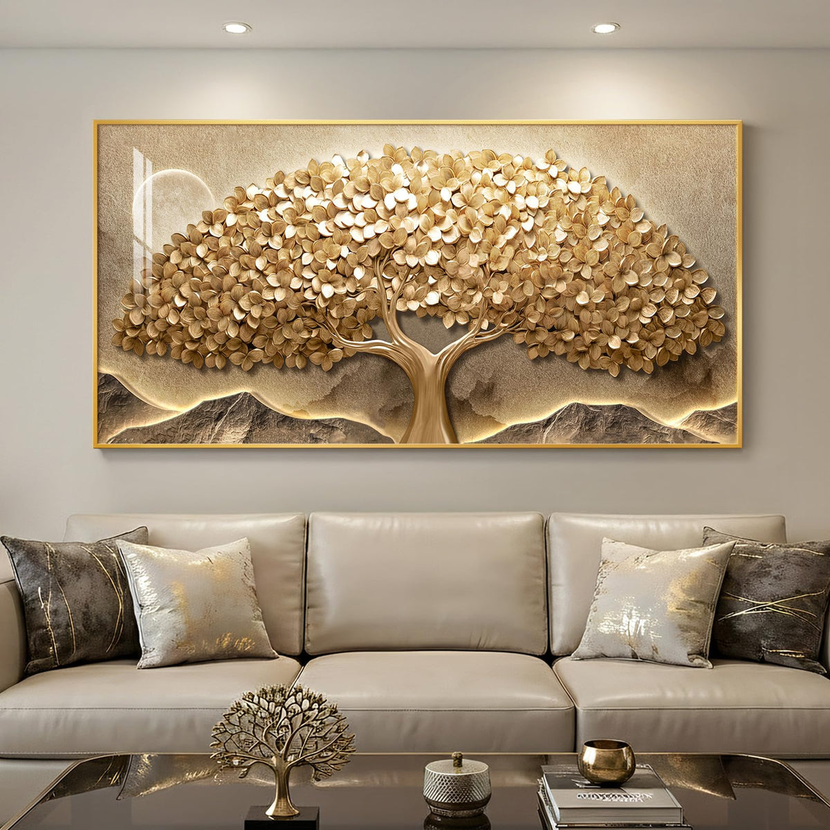 Framed Vintage Neutral Tree of Life Wall Art for Living Room, 20x40 In