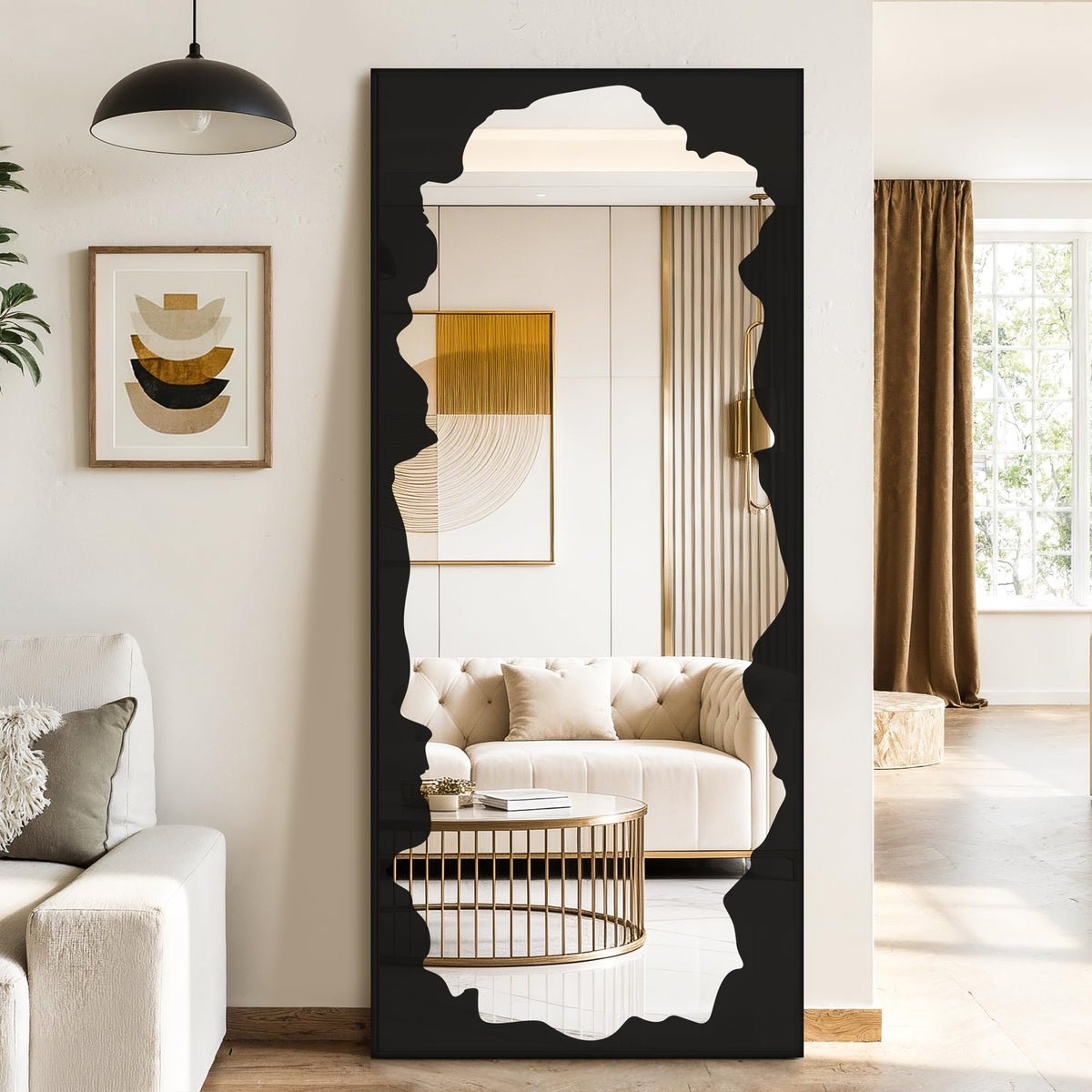 Full Length Mirror for Wall, 55"x28" Black Abstract Wall Decor Mirror