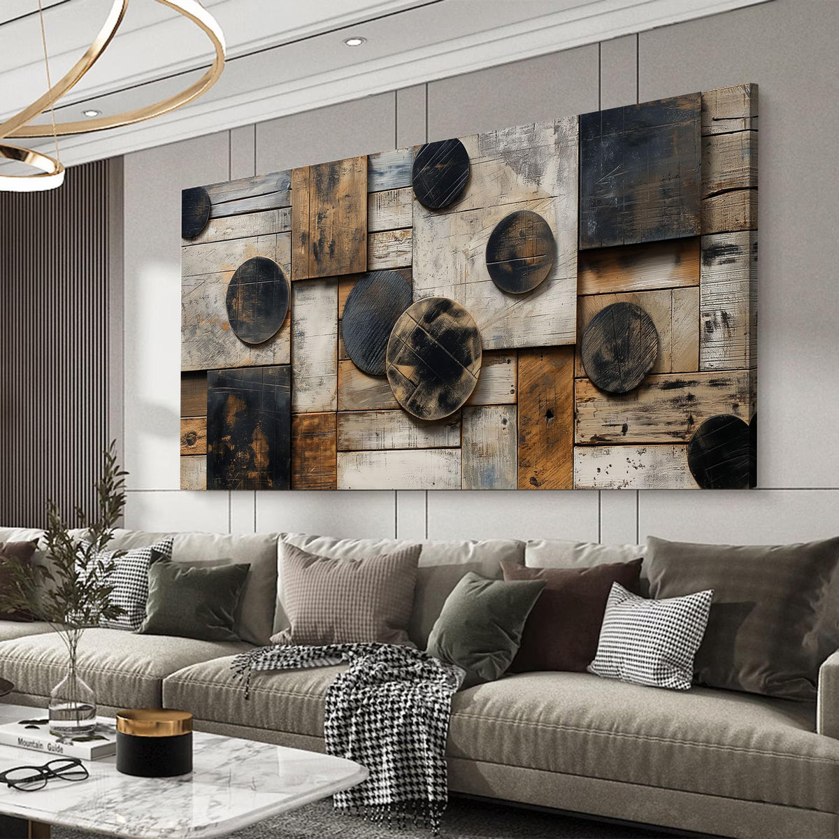 SSNEEKNDG Abstract Wall Art Geometric Black and Brown Canvas Art 20"x40"