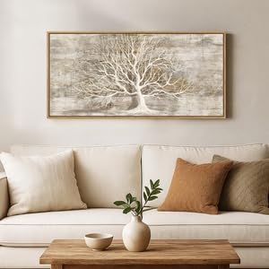 Framed Vintage Neutral Tree of Life Wall Art for Living Room, 20x40 In