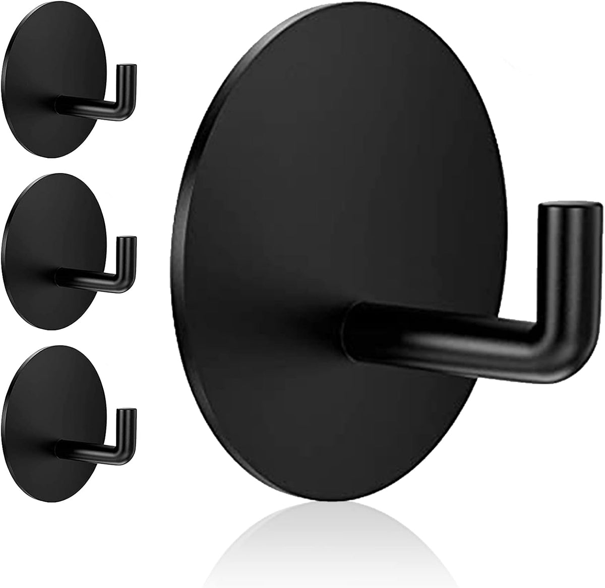 Rise age Adhesive Hooks Heavy Duty Waterproof in Shower Hooks for Hanging Loofah, Towels, Clothes, Robes for Bathroom Removable Adhesive Wall Hooks Door Hook Stainless Steel Black Stick on Hooks 4 Pcs