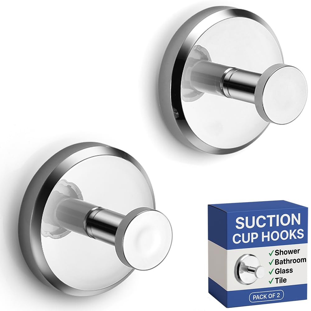 HOME SO Suction Cup Hooks for Shower & Bathroom Towel Holder 2-Pack Black