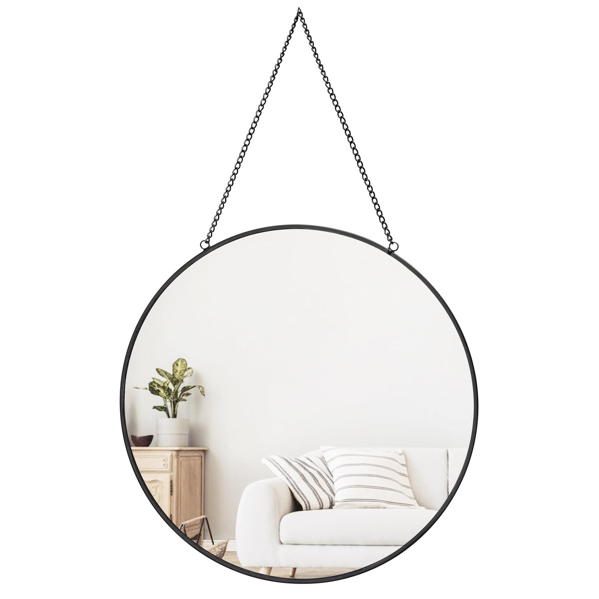 Dahey 11.8" Small Circle Round Office Wall Hanging Mirror with Chain, Gold