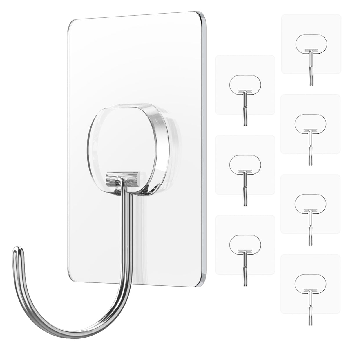JINSHUNFA Adhesive Wall Hooks No Drill Clear Heavy Duty,13LB Sticky 8 Pack