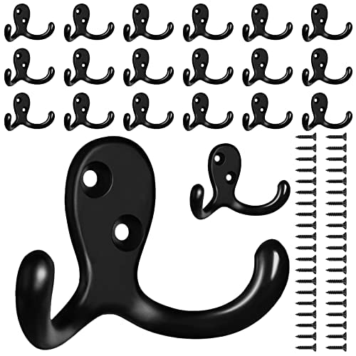 15 Pack Coat Hooks Wall Hooks for Hanging, Heavy Duty Double Prong Metal Hook Wall Mounted for Living Room, Bathroom, Kitchen, Bedroom for Coat, Bag, Scarf, Towel, Hat, Key, Cup (Black)