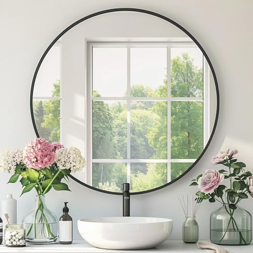 Round Bathroom Mirror, Circle Mirror, Black, 30" L x 30" W, 1 Pack